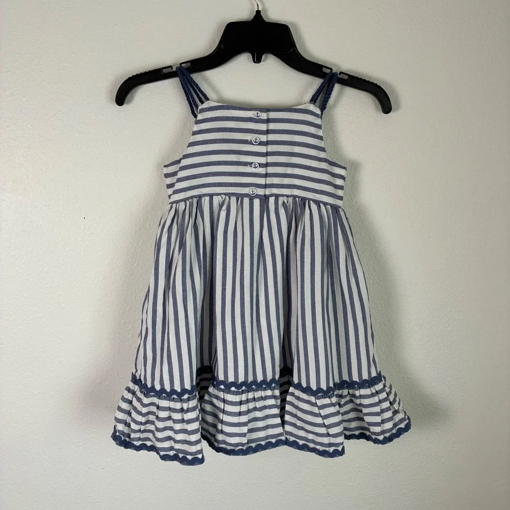 Tahari Kids Dress Girls 5 Blue White Stripe Anchor Button Nautical Summer Spring